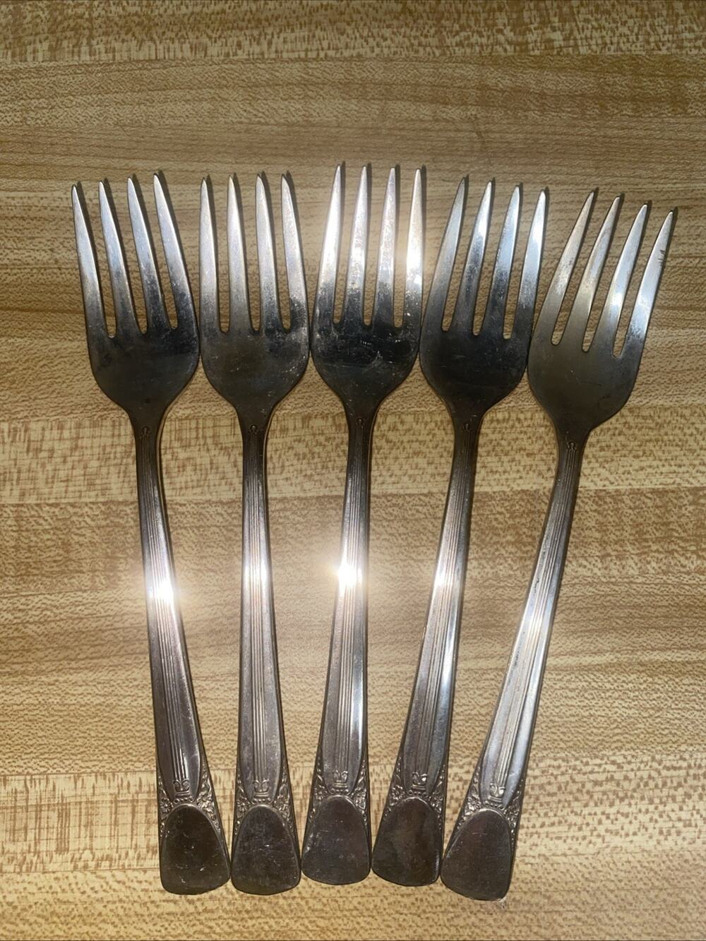 Set Of 5 Vintage Embassy Silverplate 1939 Bouquet Pattern Flatware Forks 6” Long